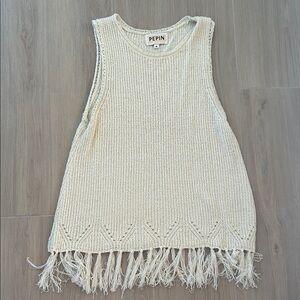 Pepin Ivory Knit Fringe Sleeveless Top
